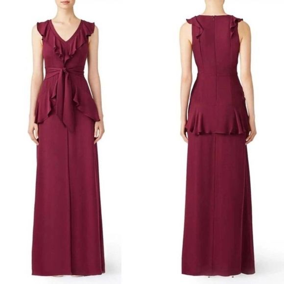 Parker Black Rosie Silk Maxi Ruffle Maroon Dress - Picture 1 of 13